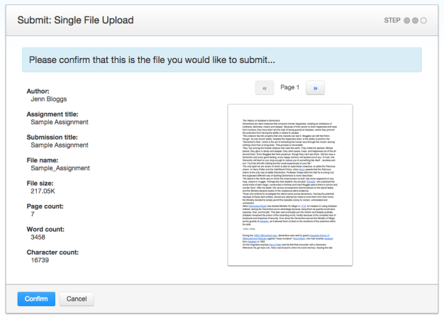 Screenshot of reviewing single file submission